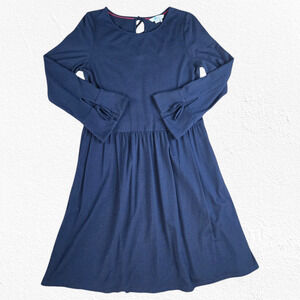 Boden Navy Blue Fit & Flare Knit Bell Sleeve Back Tie Posie Jersey Dress Size 6